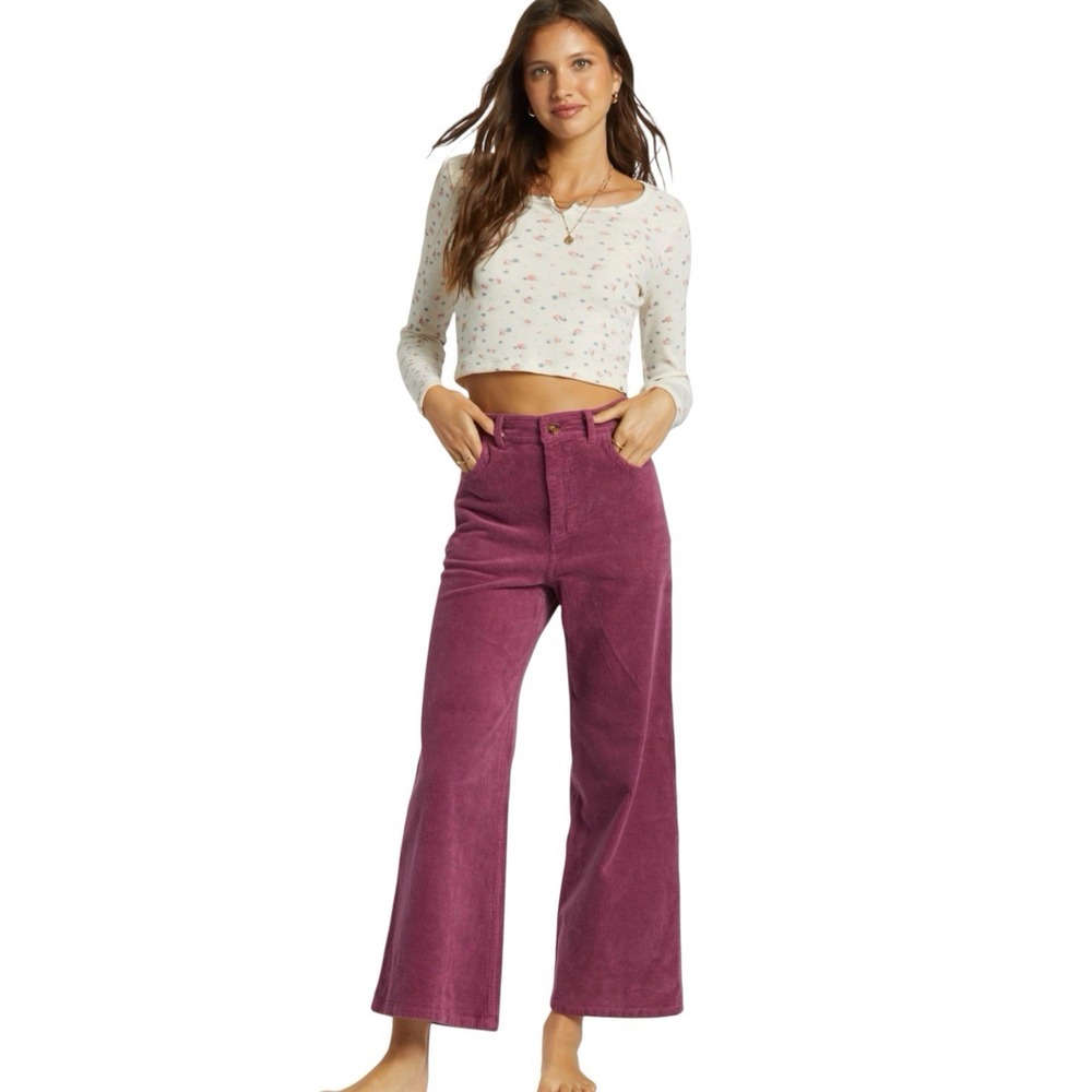 Billabong Be Free Wide Leg Corduroy Pant 30 BlackBerry 90s Style Boho NWT $90